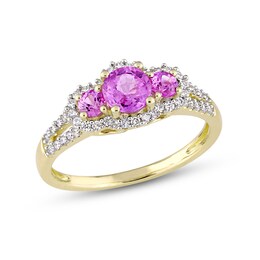 Pink Sapphire & Diamond Ring 1/4 ct tw Round-Cut 14K Yellow Gold