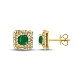 Emerald & Diamond Earrings 3/8 ct tw Cushion/Round-Cut 14K Yellow Gold
