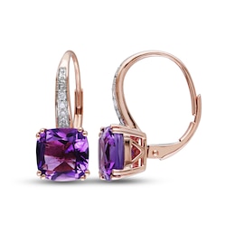 Amethyst & Diamond Dangle Earrings 1/20 ct tw Cushion/Round-Cut 10K Rose Gold