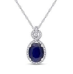 Blue Sapphire & Diamond Necklace 1/6 ct tw Oval/Round-Cut 10K White Gold 17&quot;