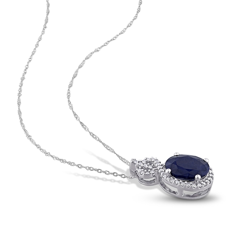 Blue Sapphire & Diamond Necklace 1/6 ct tw Oval/Round-Cut 10K White Gold 17"