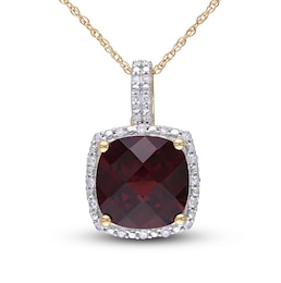 Garnet & Diamond Necklace 1/10 ct tw Cushion/Round-Cut 10K Yellow Gold 17"