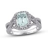 Thumbnail Image 1 of Aquamarine & Diamond Ring 1/6 ct tw Cushion/Round-Cut 10K White Gold