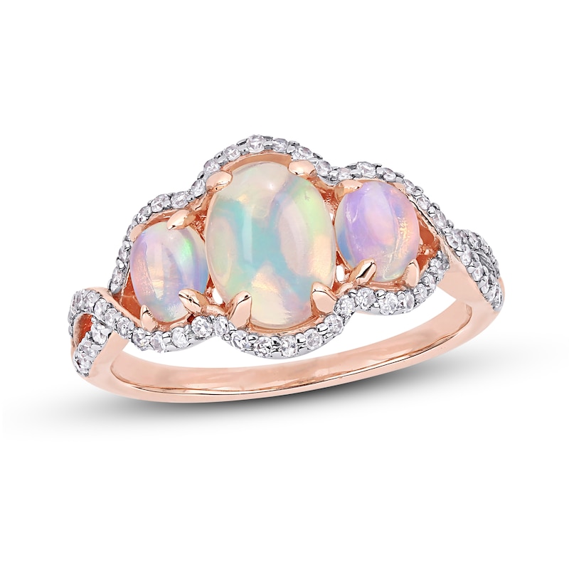 Opal & Diamond Ring 1/3 ct tw Oval/Round-Cut 10K Rose Gold