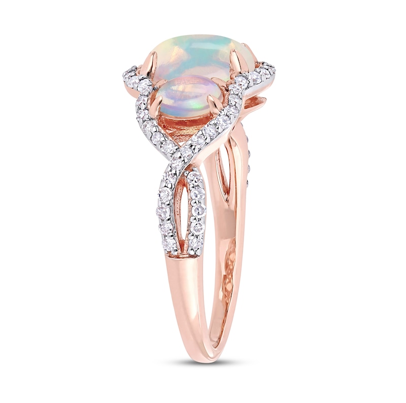 Opal & Diamond Ring 1/3 ct tw Oval/Round-Cut 10K Rose Gold