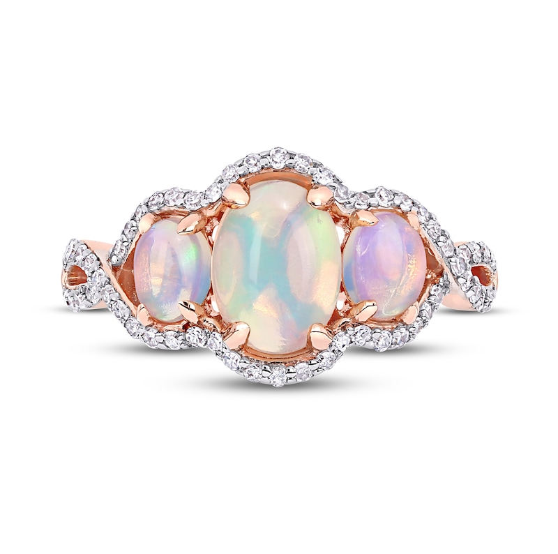 Opal & Diamond Ring 1/3 ct tw Oval/Round-Cut 10K Rose Gold
