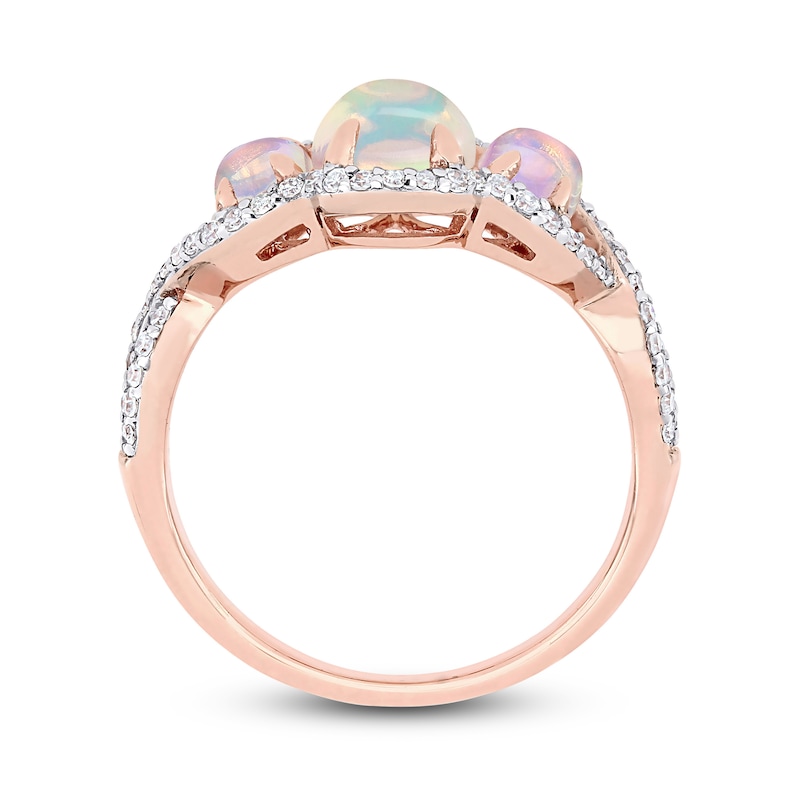 Opal & Diamond Ring 1/3 ct tw Oval/Round-Cut 10K Rose Gold