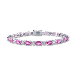Pink Lab-Created Sapphire and Diamond Bracelet Sterling Silver 7.25&quot;
