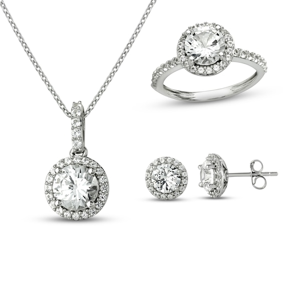 White Lab-Created Sapphire Boxed Set Sterling Silver - Size 7