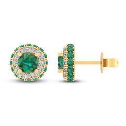 Lab-Created Emerald Earrings 10K Yellow Gold