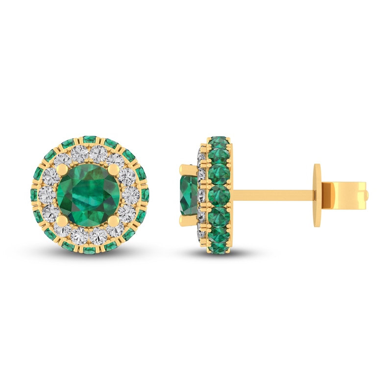 Main Image 1 of Lab-Created Emerald Earrings 10K Yellow Gold