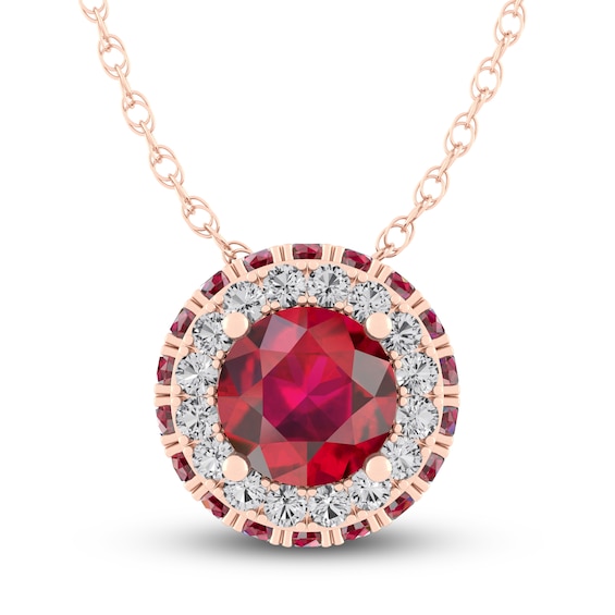 Lab-Created Ruby & White Lab-Created Sapphire Necklace 10K Rose Gold 18"