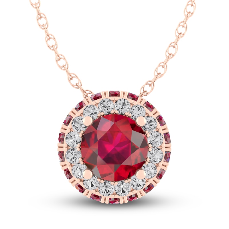 Main Image 1 of Lab-Created Ruby & White Lab-Created Sapphire Necklace 10K Rose Gold 18"