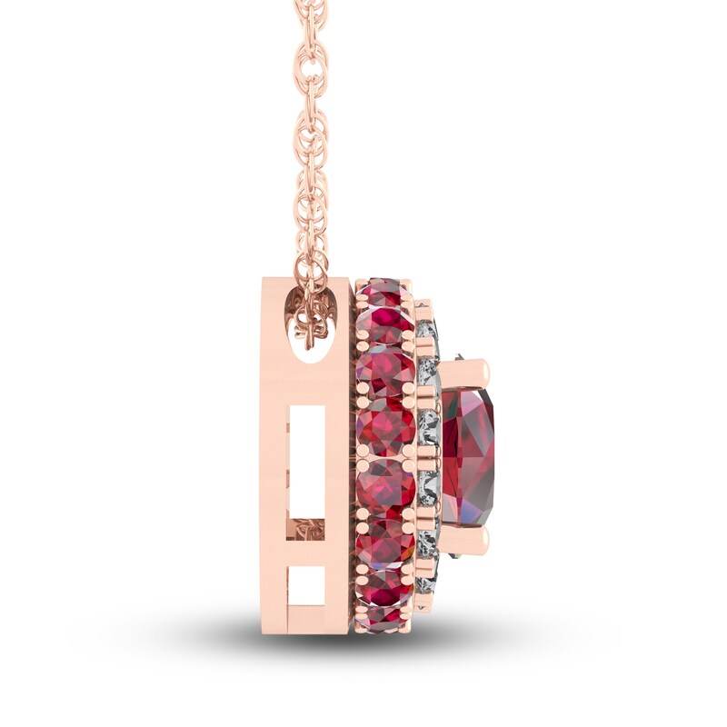 Main Image 2 of Lab-Created Ruby & White Lab-Created Sapphire Necklace 10K Rose Gold 18"