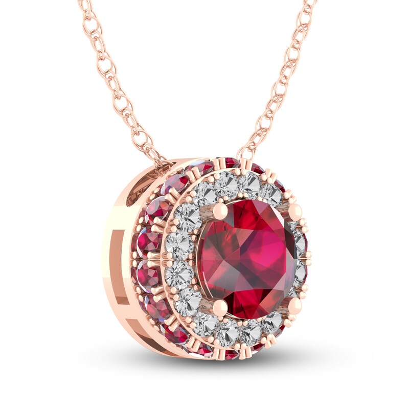Main Image 3 of Lab-Created Ruby & White Lab-Created Sapphire Necklace 10K Rose Gold 18"