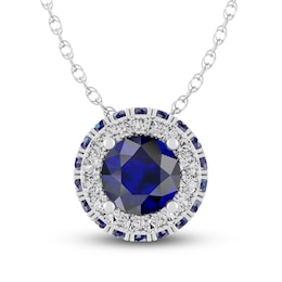 Blue/White Lab-Created Sapphire Necklace 10K White Gold 18"