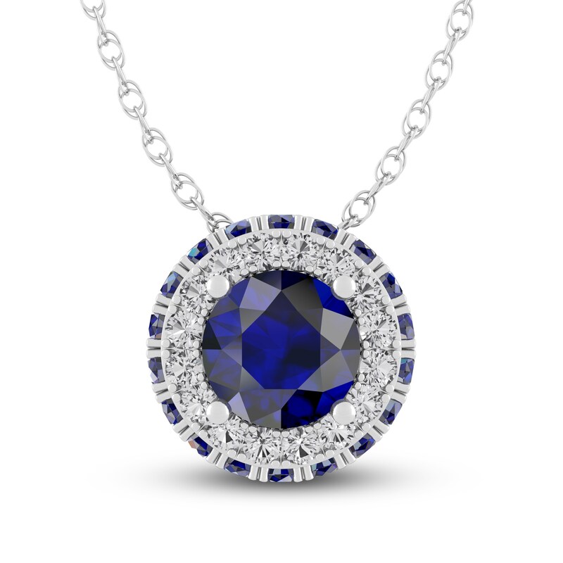 Main Image 1 of Blue/White Lab-Created Sapphire Necklace 10K White Gold 18"