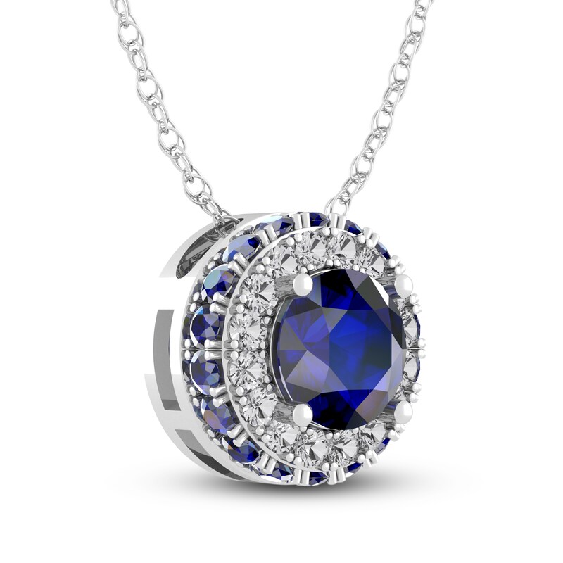 Main Image 3 of Blue/White Lab-Created Sapphire Necklace 10K White Gold 18"