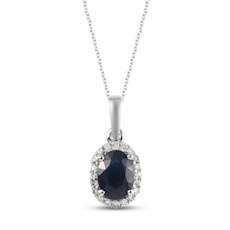 Blue Sapphire & Diamond Necklace 1/10 ct tw Round-cut 10K White Gold 18"
