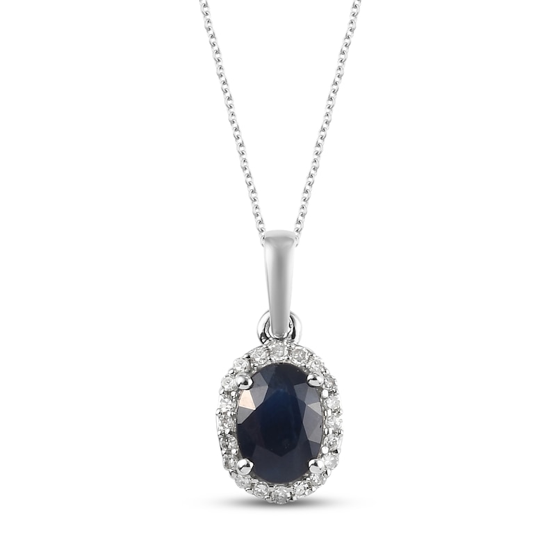 Main Image 1 of Blue Sapphire & Diamond Necklace 1/10 ct tw Round-cut 10K White Gold 18"