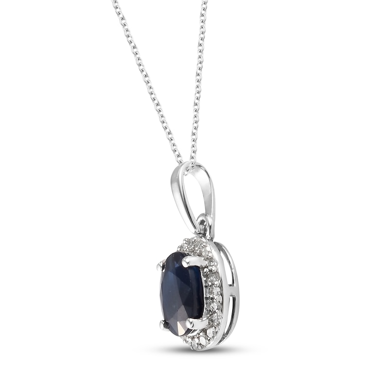 Main Image 2 of Blue Sapphire & Diamond Necklace 1/10 ct tw Round-cut 10K White Gold 18"