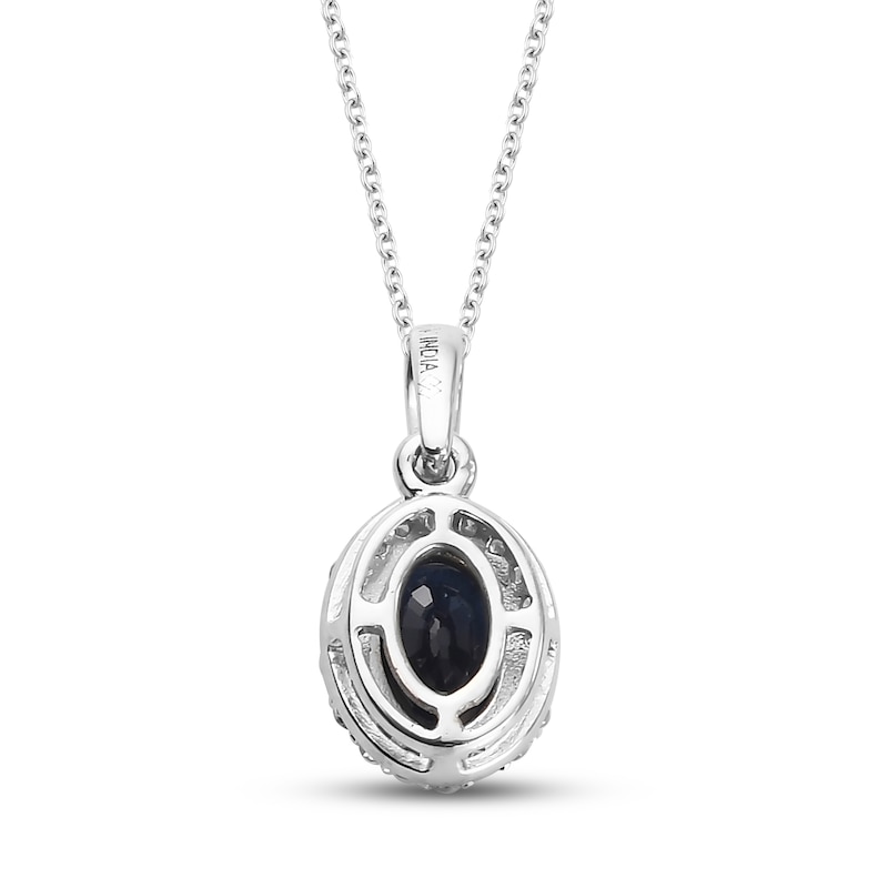 Main Image 3 of Blue Sapphire & Diamond Necklace 1/10 ct tw Round-cut 10K White Gold 18"
