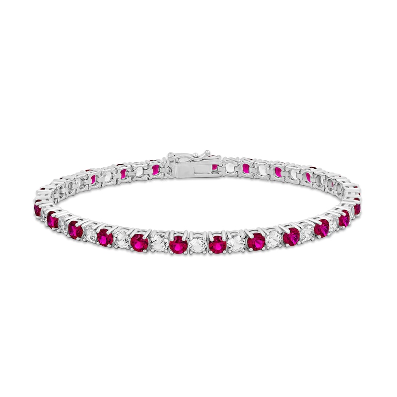 Main Image 1 of Lab-Created Ruby & White Lab-Created Sapphire Bracelet Sterling Silver 7.5"