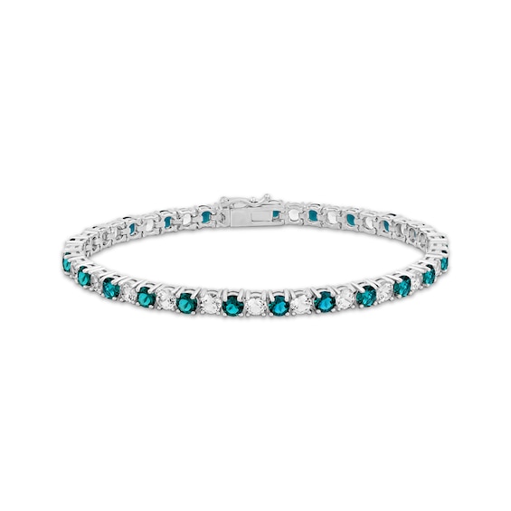 Lab-Created Emerald & White Lab-Created Sapphire Bracelet Sterling Silver 7.5"