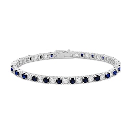 Blue & White Lab-Created Sapphire Bracelet Sterling Silver 7.5&quot;