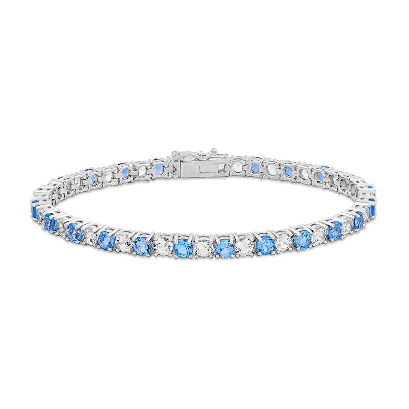Swiss Blue Topaz & White Lab-Created Sapphire Bracelet Sterling Silver 7.5"