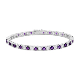 Amethyst & White Lab-Created Sapphire Bracelet Sterling Silver 7.5&quot;