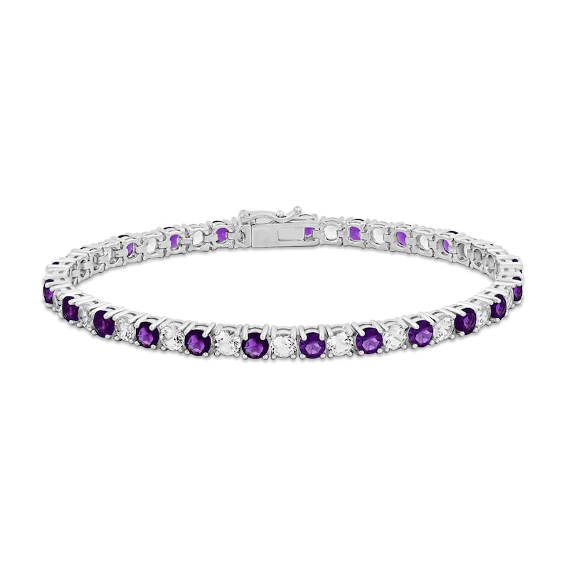 Amethyst & White Lab-Created Sapphire Bracelet Sterling Silver 7.5"