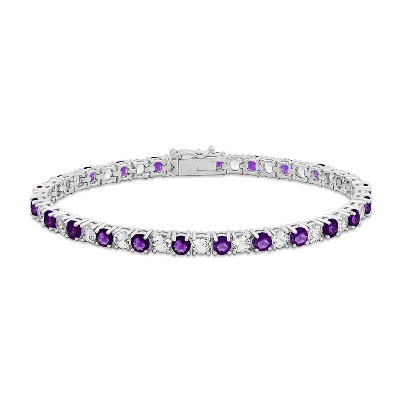 Main Image 1 of Amethyst & White Lab-Created Sapphire Bracelet Sterling Silver 7.5"