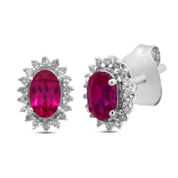 Lab-Created Ruby & Diamond Earrings 1/10 ct tw Sterling Silver