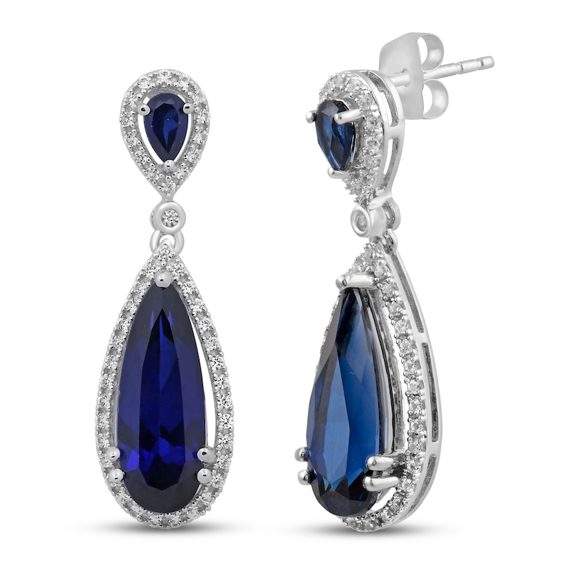 Main Image 1 of Blue & White Lab-Created Sapphire Dangle Earrings Sterling Silver