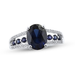 Blue & White Lab-Created Sapphire Ring Sterling Silver