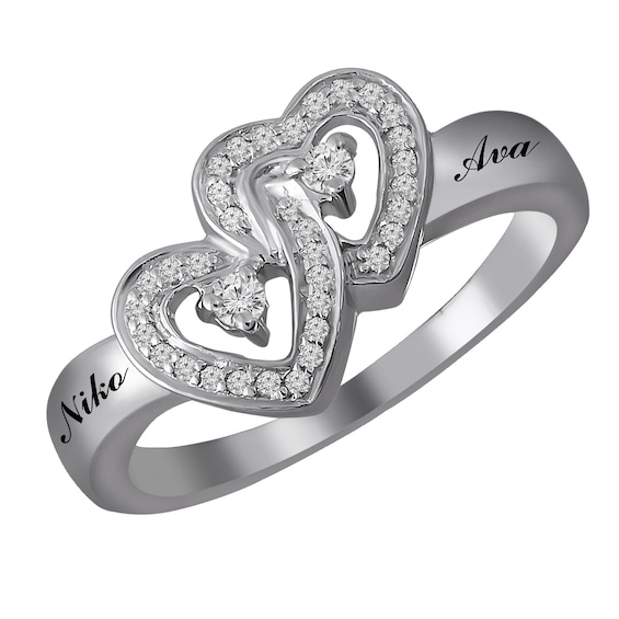 1/8 ct tw Diamond Promise Ring with Interlocking Hearts (2 Lines)