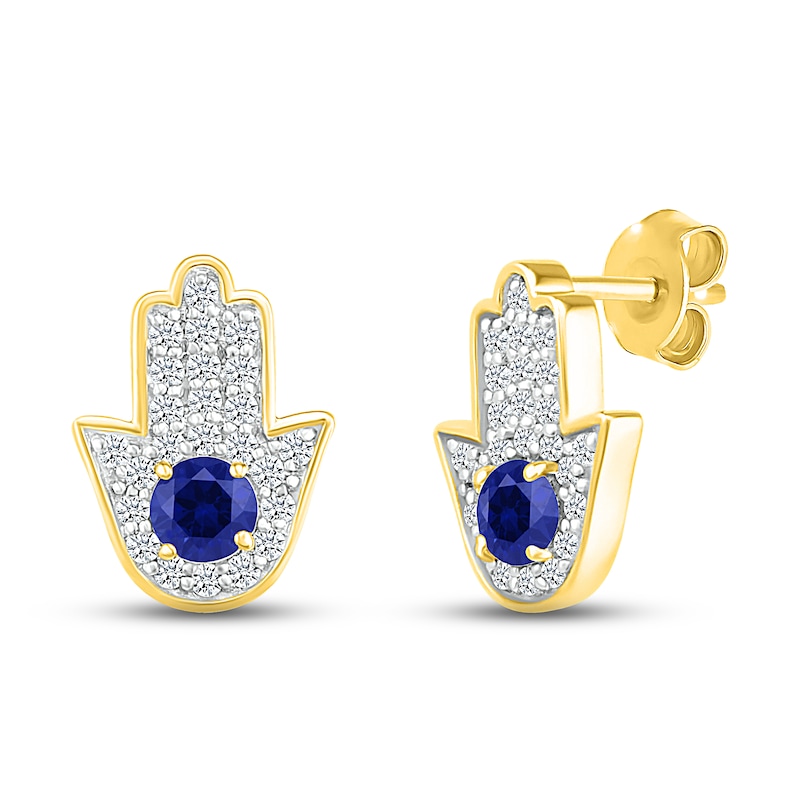 Blue & White Lab-Created Sapphire Hamsa Earrings 10K Yellow Gold | Kay ...
