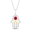 Thumbnail Image 1 of Lab-Created Ruby & White Lab-Created Sapphire Hamsa Necklace Sterling Silver & 10K Yellow Gold 18"