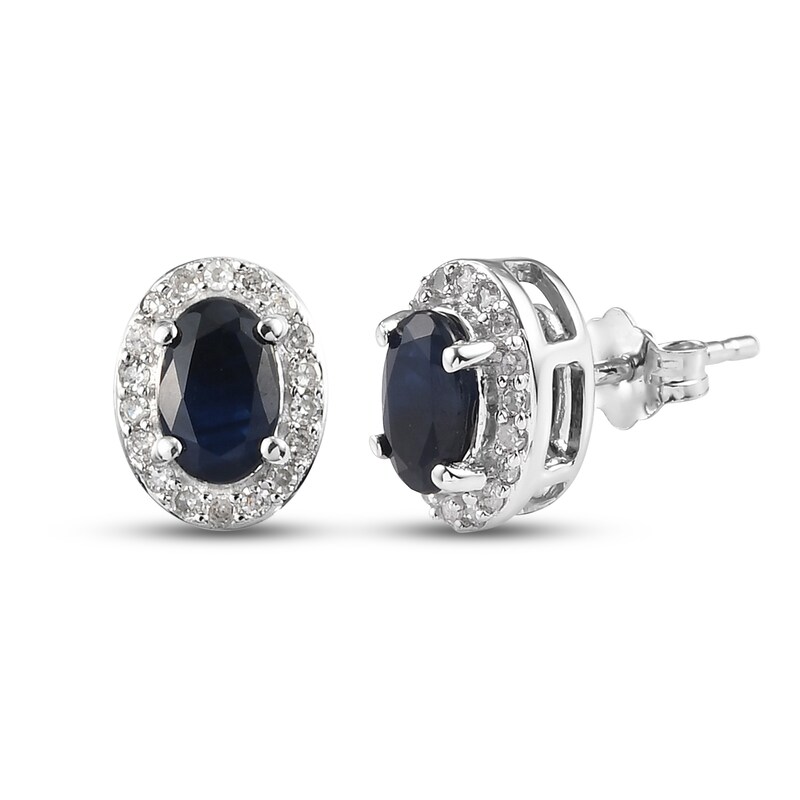 Blue Sapphire & Diamond Earrings 1/6 ct tw Round-cut 10K White Gold