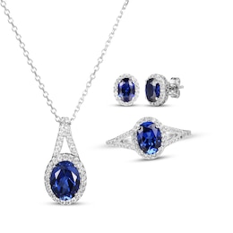 Blue & White Lab-Created Sapphire Boxed Set Sterling Silver