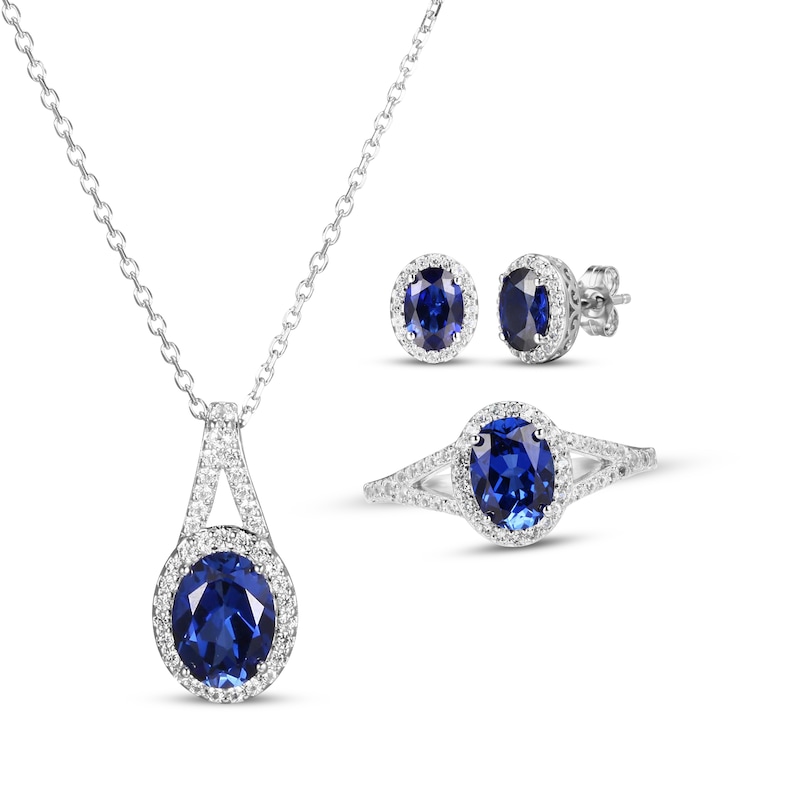 Blue & White Lab-Created Sapphire Boxed Set Sterling Silver - Size 7