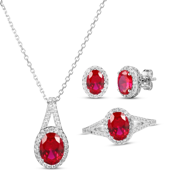 Lab-Created Ruby & White Lab-Created Sapphire Boxed Set Sterling Silver - Size 7