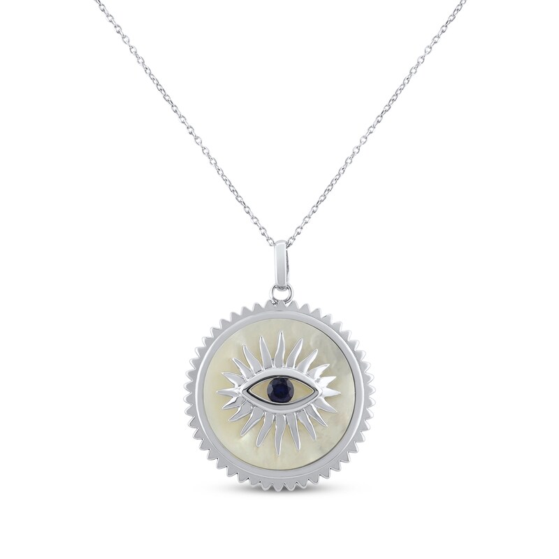 Main Image 1 of Mother of Pearl & Blue Lab-Created Sapphire Necklace Sterling Silver 18"
