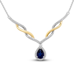 Blue & White Lab-Created Sapphire Necklace Sterling Silver & 10K Yellow Gold 18&quot;