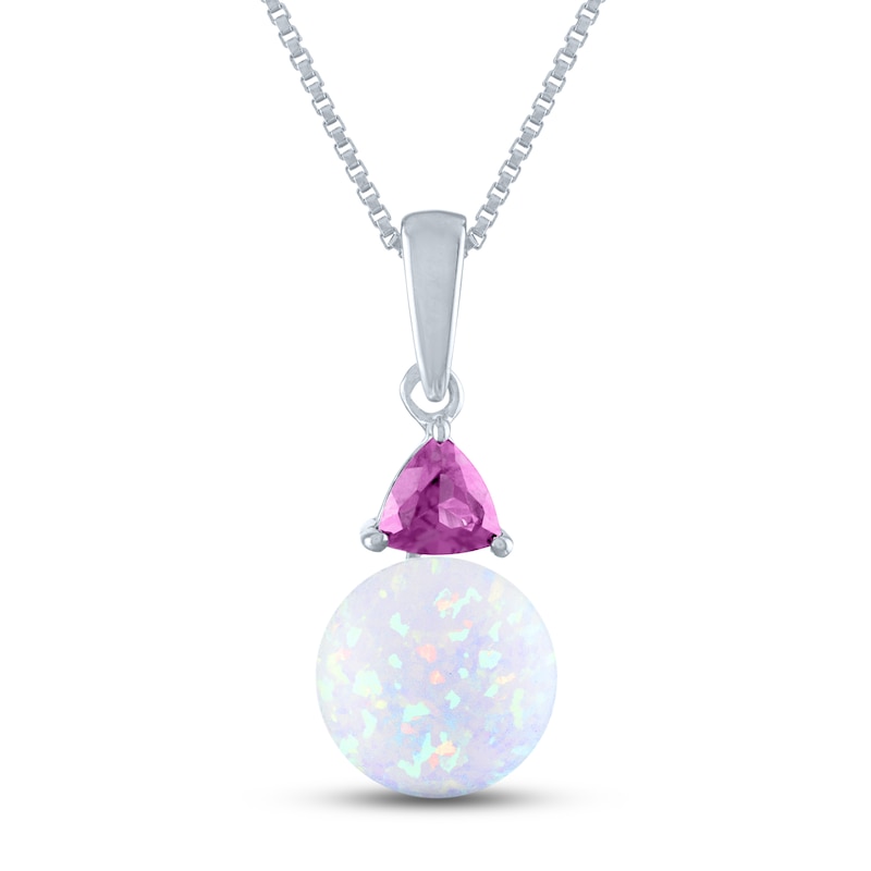 Main Image 1 of Lab-Created Opal & Pink Lab-Created Sapphire Necklace Sterling Silver 18"