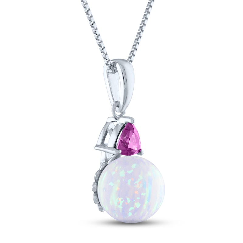 Main Image 2 of Lab-Created Opal & Pink Lab-Created Sapphire Necklace Sterling Silver 18"