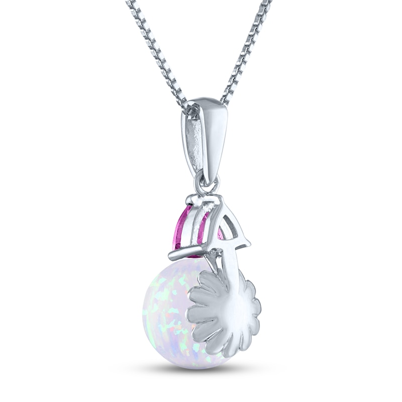 Main Image 3 of Lab-Created Opal & Pink Lab-Created Sapphire Necklace Sterling Silver 18"
