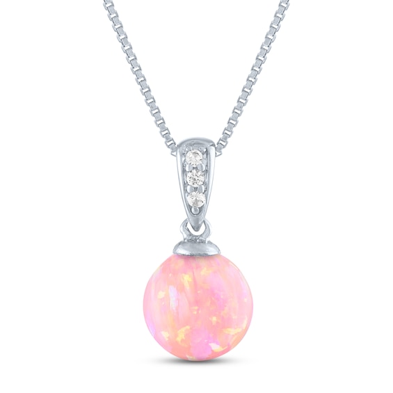 Peach Lab-Created Opal & White Lab-Created Sapphire Necklace Sterling Silver 18"