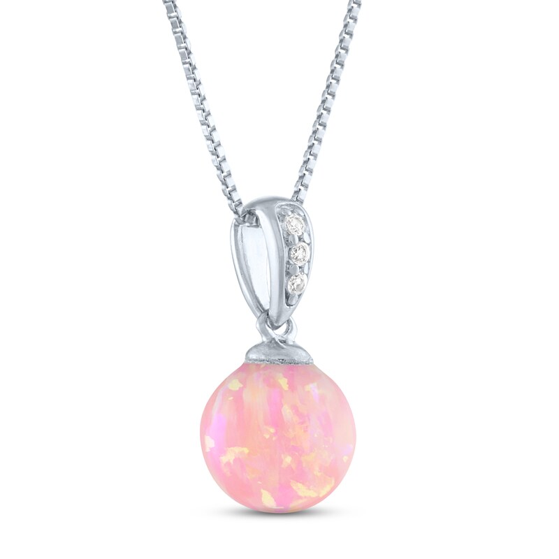 Peach Lab-Created Opal & White Lab-Created Sapphire Necklace Sterling Silver 18"